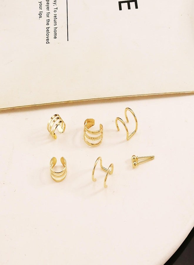 Xeyau Gold Ear Cuff Earrings for Women Non Piercing Ear Cuffs Clip on Cartilage Earrings Set Trendy Stuff Gold Earrings (A-Gold) - Image 4